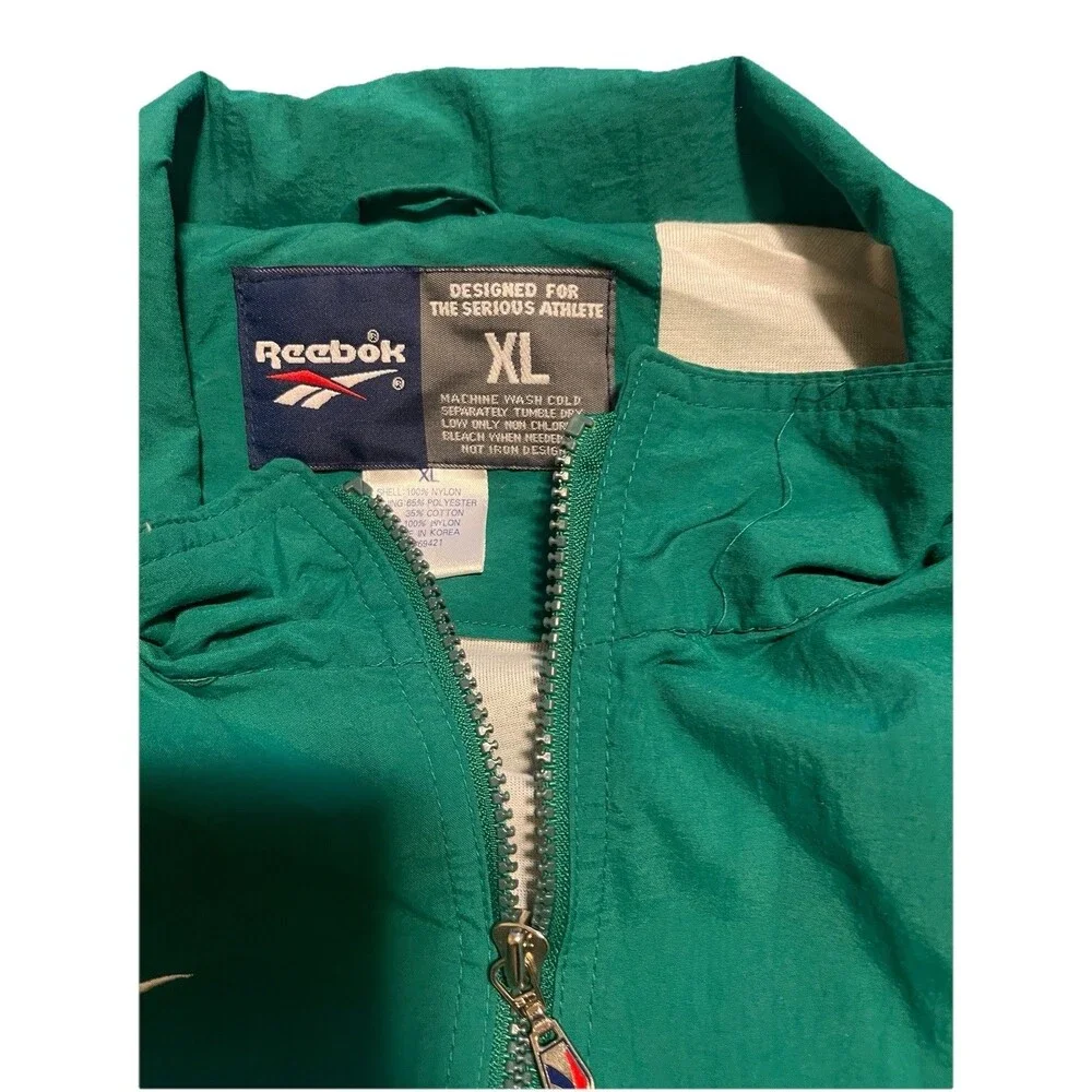 Vtg 90s REEBOK Vector Tracksuit Set XL Green White Windbreaker Jacket Pants